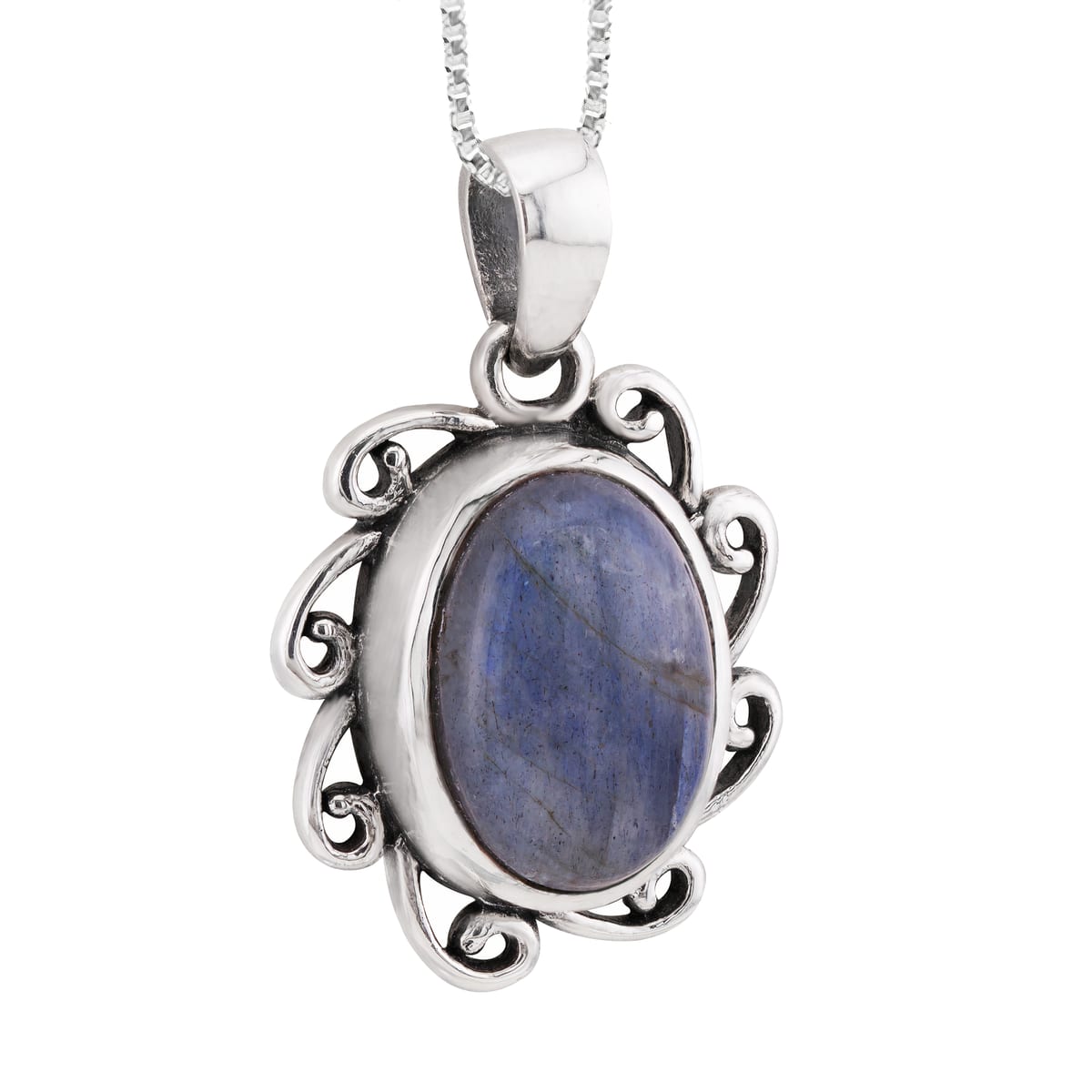 Pingente Prata Oval Trabalhado com Quartzo Labradorite