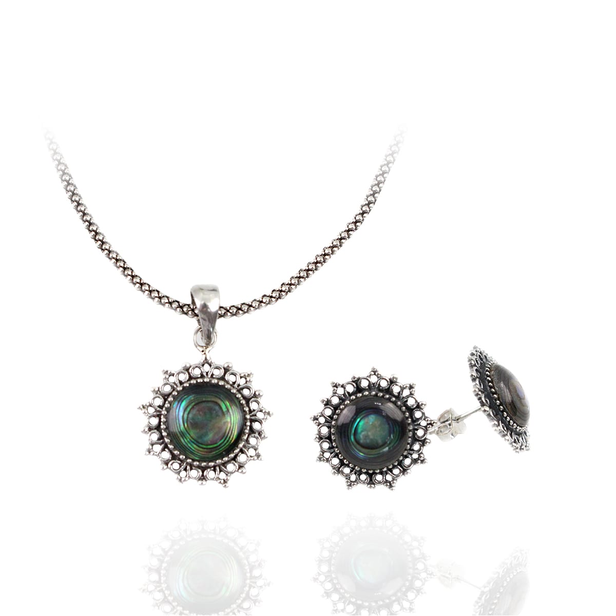 Conjunto Prata Redondo Abalone