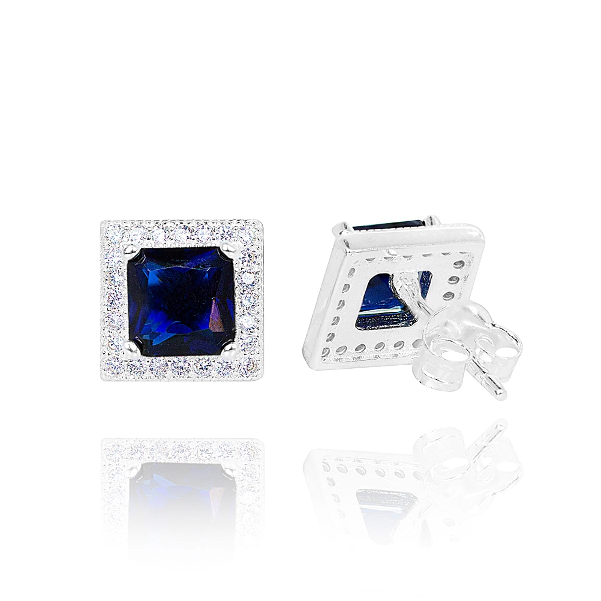Conjunto Prata Quadrado com Zircônias e Safira
