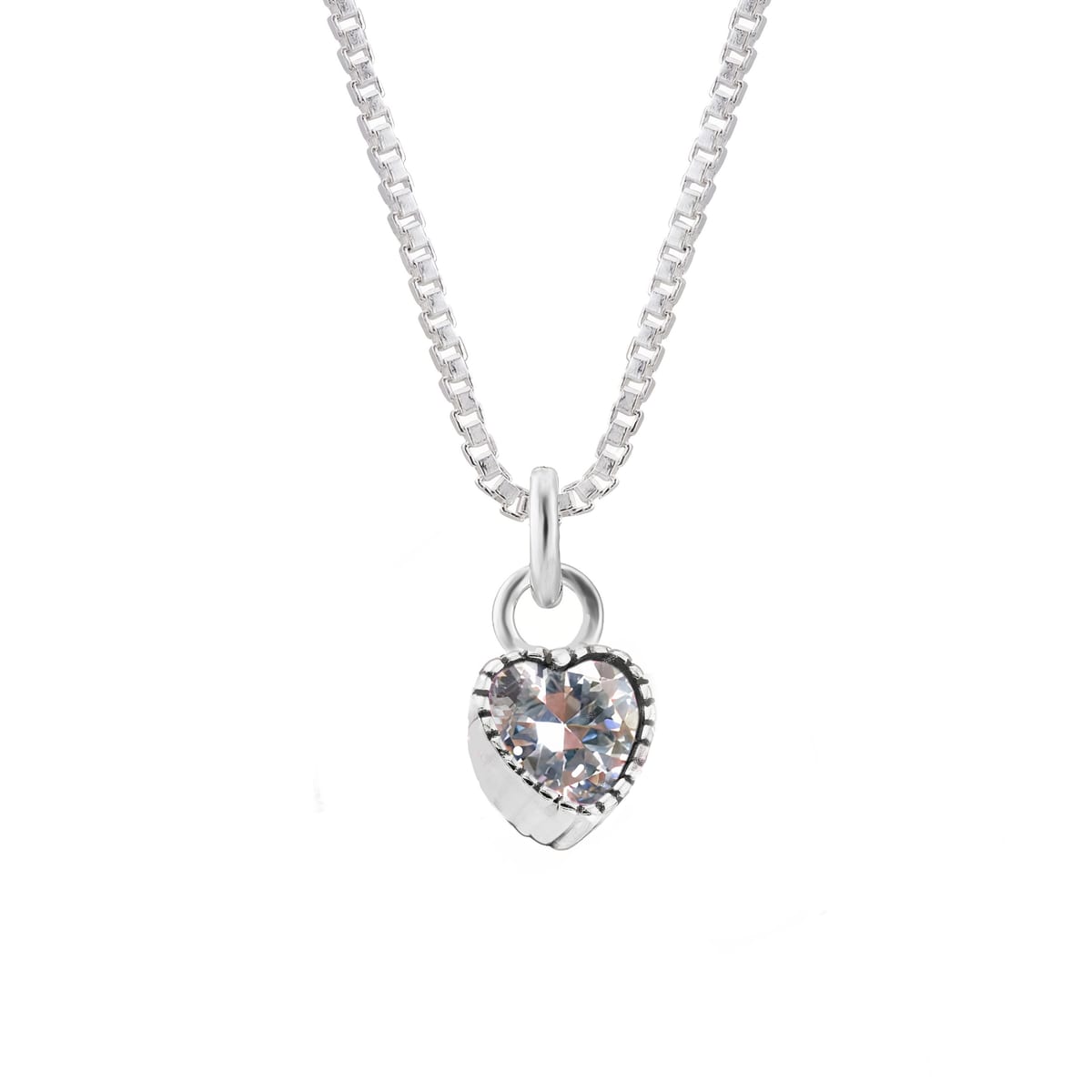 Colar de Prata Coração Corrente Diamantada