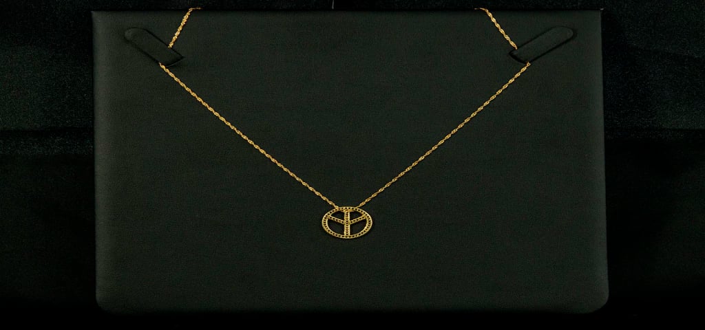 Gargantilha Ouro 18k Símbolo da Paz com Zircônias
