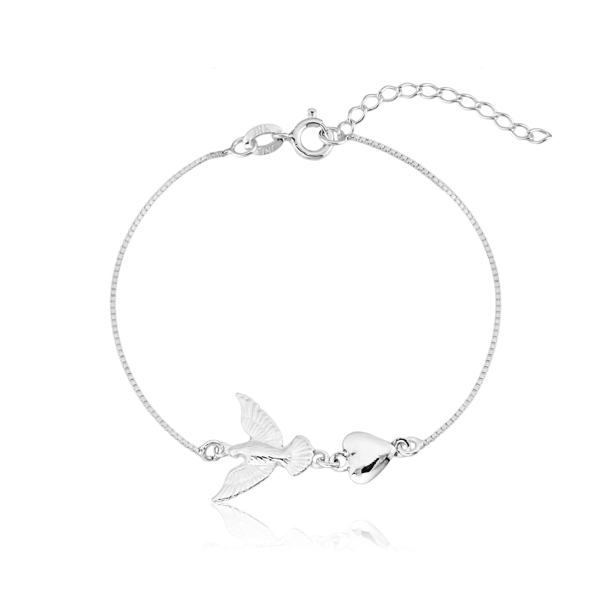 Pulseira Prata 925 Espírito Santo e Coração