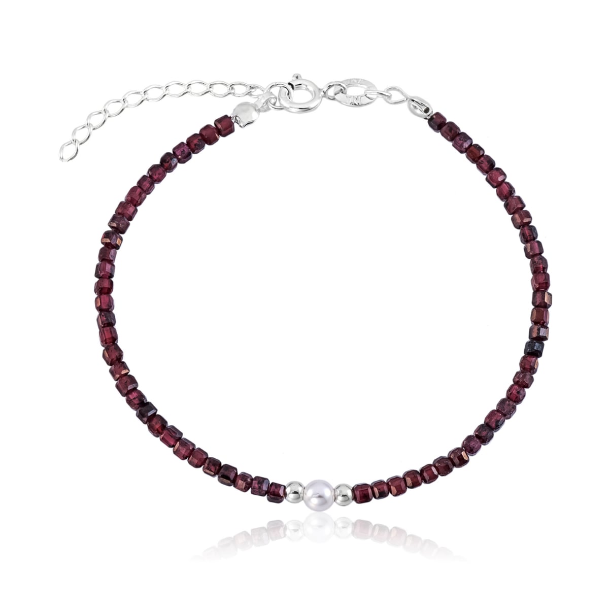 Pulseira Granada com Pérola Prata 925