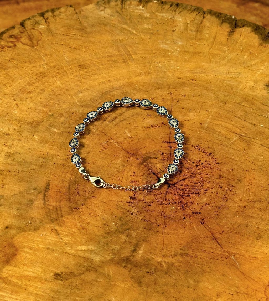 Pulseira Prata 925 Olho Grego Azul e Branco