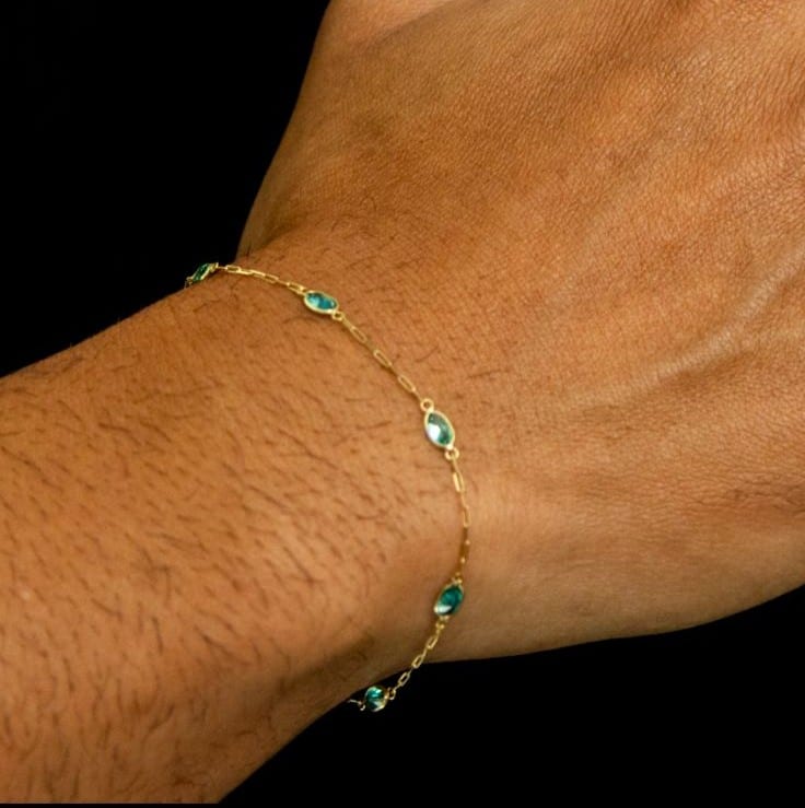 Pulseira Tiffany em Ouro 18k com Zircônias Verdes